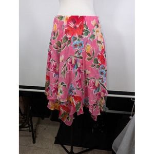 RALPH LAUREN FLORAL SILK  LAYERED ASYMMETRICAL MIDI SKIRT SIZE 8 petite